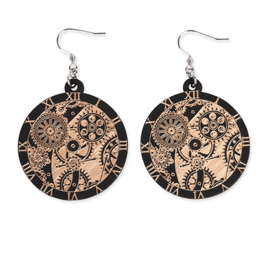 Dřevěné náušnice HOORAY Black Clockwork