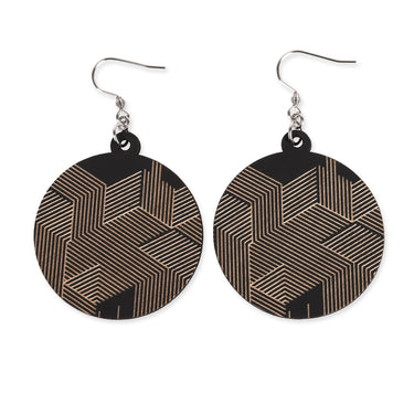 Dřevěné náušnice HOORAY Black Hex