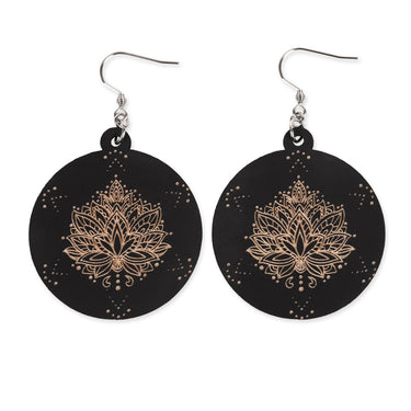 Dřevěné náušnice HOORAY Black Lotos