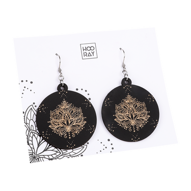 Dřevěné náušnice HOORAY Black Lotos