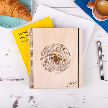 Zápisník s dřevěnými deskami - Motiv oko