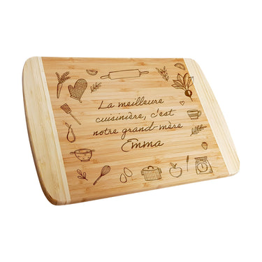 Dárkové bambusové prkénko s gravírováním, motiv kuchyňské náčiní