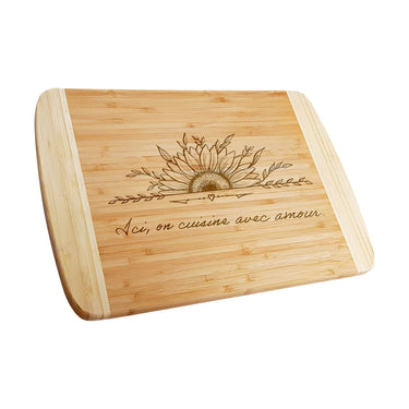 Dárkové bambusové prkénko s gravírováním, motiv slunečnice