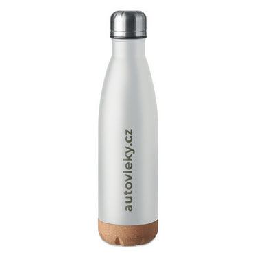 Kovová termolahev s korkovým dnem s motivem na míru, bílá