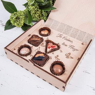 Čokoládová sada KLASIK v dřevěné kazetě a s motivem na míru