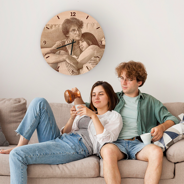 Dřevěné nástěnné hodiny - vlastní fotografie, kulaté 30 cm