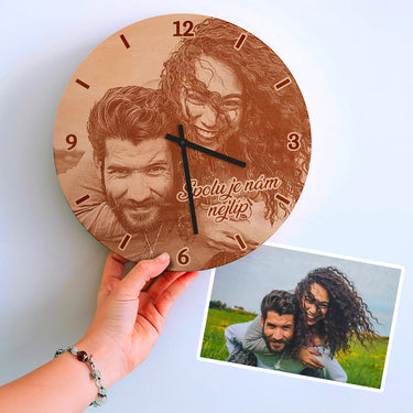Dřevěné nástěnné hodiny - vlastní fotografie, kulaté 50 cm