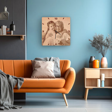 Dřevěné nástěnné hodiny - vlastní fotografie, čtvercové 50 cm